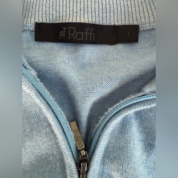 Raffi Men’s Cotton Cashmere 1/4 Zip Sweater Light Blue Size L - Picture 8 of 9
